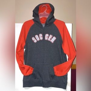 NWOT Young Men’s FullZip Soccer HOODIE GREY w/ Orange Sleeves and Lining Sz18-20